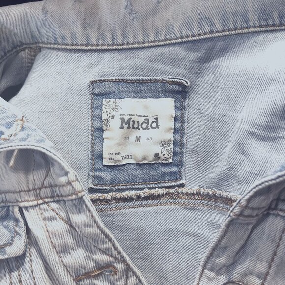 Mudd Y2K Stone Washed Distressed Denim/Jean Long Sleeve Jacket-Medium-Button Up - Picture 10 of 16